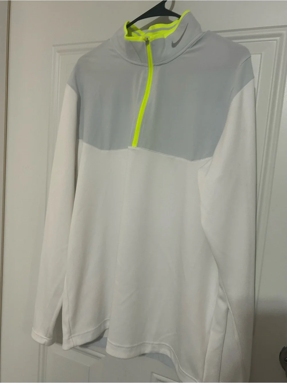 Nike White & Gray Half-Zip Pullover with Neon Yellow Trim